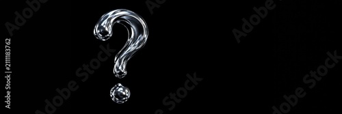 Small silver question mark on black for inquiry and uncertainty concept, copy space for text