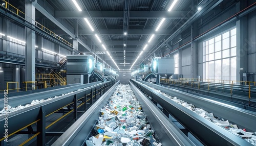 Automated Recycling Facility Conveyor Belt Sorting Industrial Waste Materials