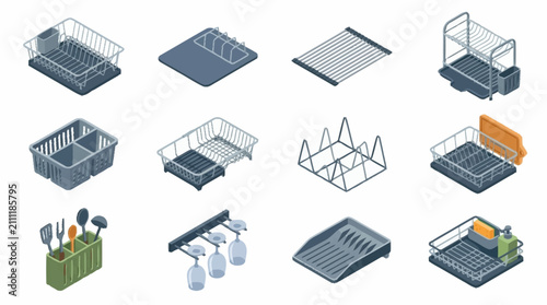 Bild auf Leinwand Isometric icons of storage containers and organizational tools.