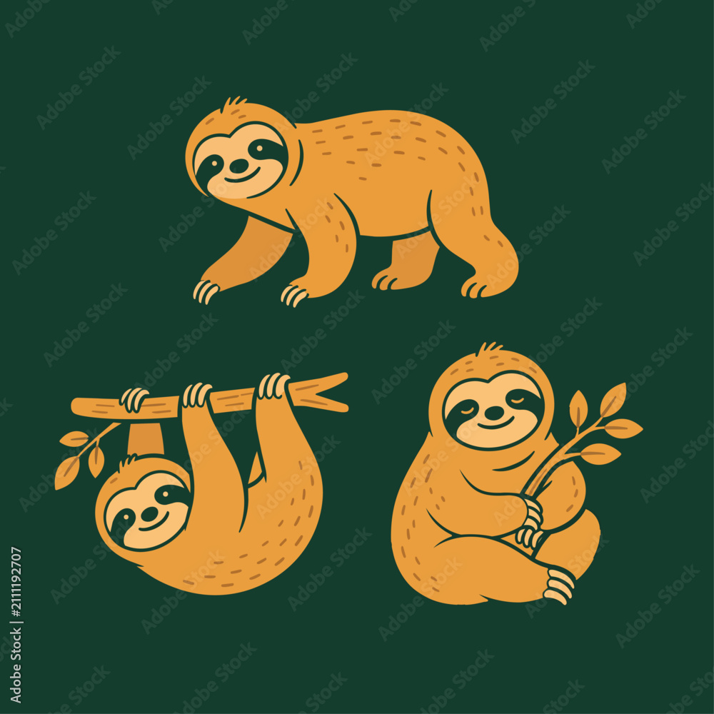Fototapeta premium Cute series of sloth illustrations in vector format