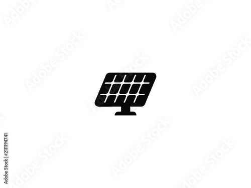 Black Silhouette Of A Solar Panel With Rectangular Cells On A White Background panels energy renewable power electricity