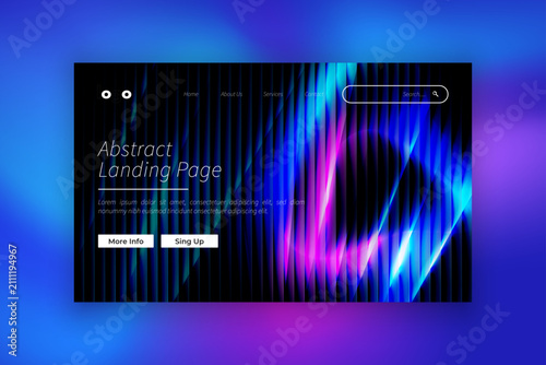 Abstract Wavy Neon Website Landing Page Template with Purple Blue Gradient, Modern Dark UI Landing Page Mockup with Colorful Light Wave Design