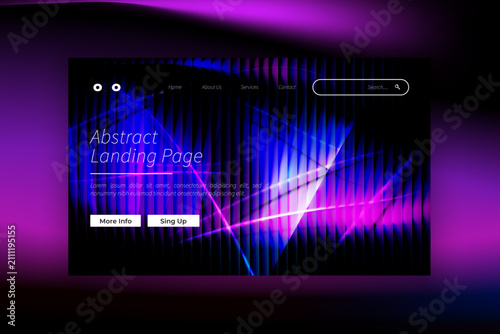 Abstract Wavy Neon Website Landing Page Template with Purple Blue Gradient, Modern Dark UI Landing Page Mockup with Colorful Light Wave Design