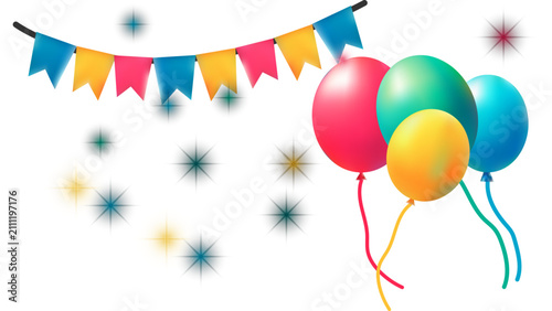 Colorful Helium Balloons with Ribbons Isolated on White Background for Birthday Party Celebration Anniversary Festival Vector Illustration Design
