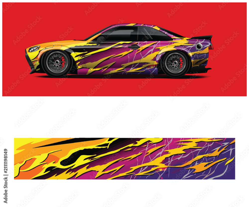 Fototapeta premium Vibrant flame decal for a sporty car