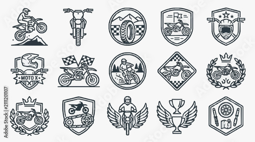 Fotografía Elegant Black and White Line Art Collection of Motorcycle Racing and Motocross I