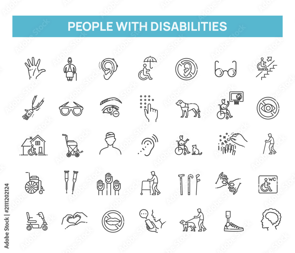 Fototapeta premium Set of disability vector Line Icons