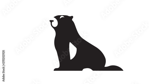 Photography Silhouette of a sitting black dog with bushy tail and attentive stance against p