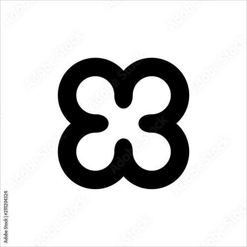 Minimal Abstract Four Petal Flower Logo Icon in Black and White