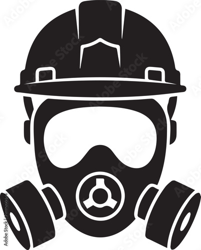 Industrial worker wearing safety hard hat and respirator gas mask vector illustration isolated on white background