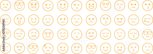 Quadro su tela Yellow emoji vectors icons set in line styles