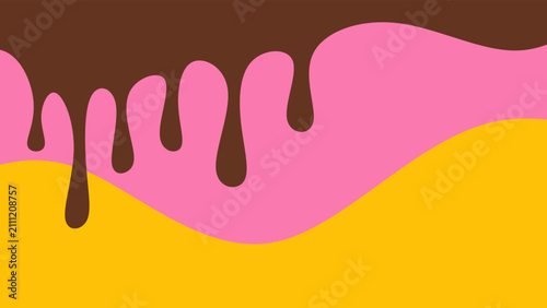 Foto Melted chocolate, banana yellow, and strawberry pink dripping background