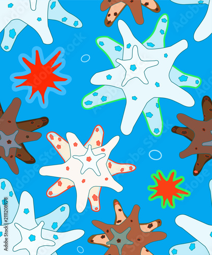 A seamless background or pattern with abstract shapes, stars, or sea corals. Vector.