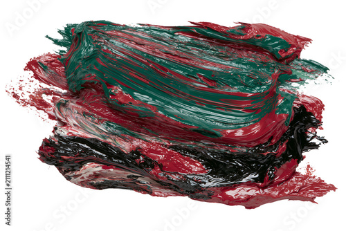 green, red and black oil paints mixed/smudged together