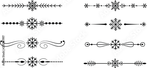 Fotografie Vector illustration of decorative winter snowflake dividers, elegant text border