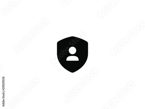 Canvastavla Black shield icon with anonymous user pictogram flat vector graphic on a white b
