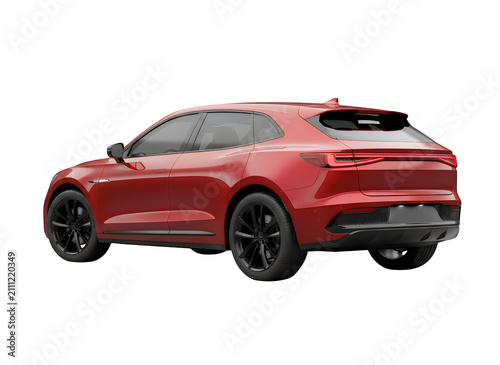 Modern red suv parked on clean road