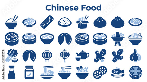 Obraz na płótnie Set of Chinese food icons and traditional culinary elements for menu design and