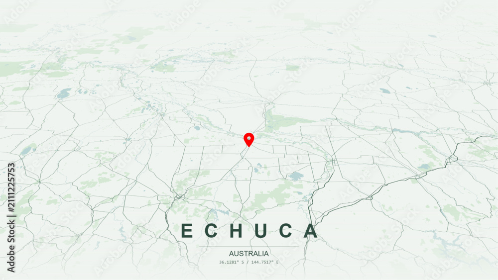Fototapeta premium Modern minimalist vector map of Echuca, Victoria. High-quality scalable illustration of Echuca geographic boundaries along Murray River and Campaspe River contours for posters design.