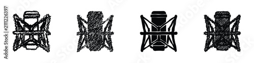 фотографія Collection of four distinct artistic interpretations of a microphone shock mount