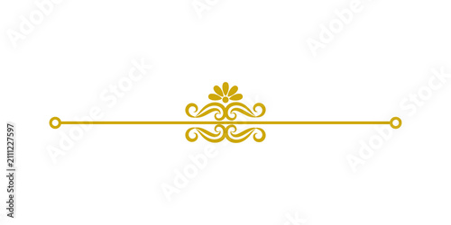 Canvastavla Golden decorative line divider with floral scroll ornament, isolated on transpar