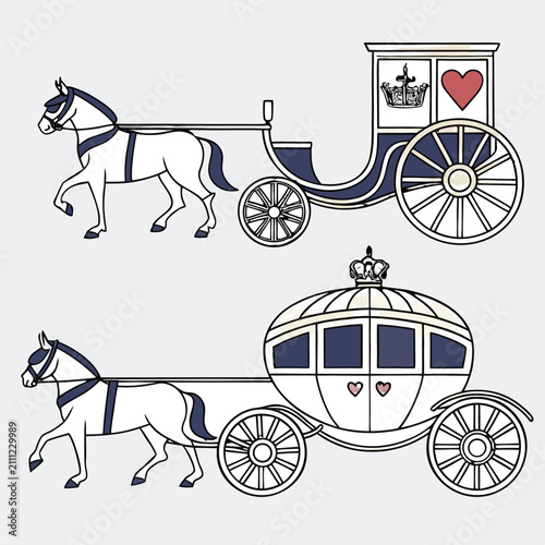 Konstfotografi Vintage Horse Carriage Vector Silhouette Antique Coach Wagon Transportation Illu