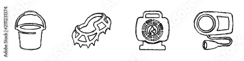 Foto This collection features minimalist line drawings of essential outdoor equipment