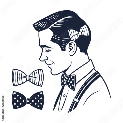 Fotografía Vintage gentleman vector illustration, retro man with bow tie and suspenders, cl