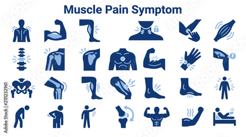 Quadro su tela Set of human body muscle pain and injury icons demonstrating various physical di