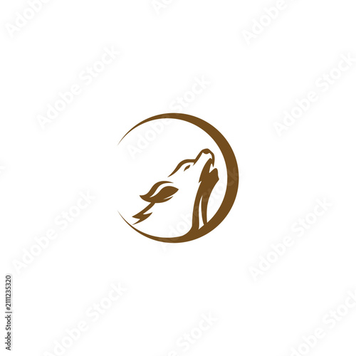 Silhouette of a howling wolf with moon in a minimalist design.