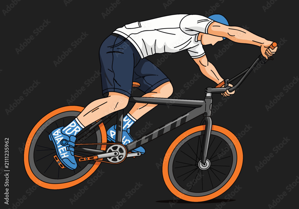 Obraz premium Dynamic illustration of a BMX cyclist performing a trick on a bike, isolated on transparent alpha background, perfect for sports advertising, active lifestyle blogs and event promotion.