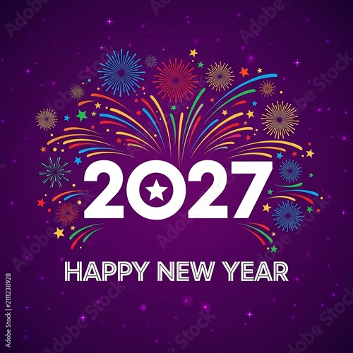 Happy new year 2027 greeting with colorful fireworks
