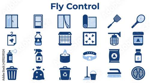 Quadro su tela Fly control pest management icon set showing various household solutions and pre