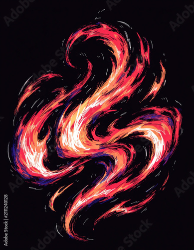 Abstract energy effect of light and heat flashing in the dark, explosion and impact concept
