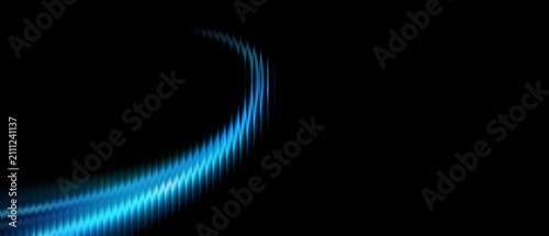 Abstract neon wave background featuring a glowing blue light streak on a deep black backdrop