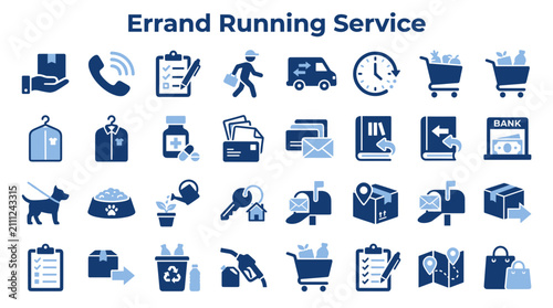 Konstfotografi Errand Running Service Icons Set for Daily Task Management and Delivery Logistic