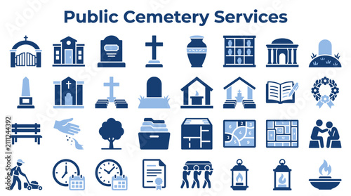 Foto Public Cemetery Services and Funeral Industry Icon Set