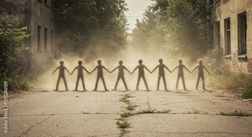 People holding hands in a circle.