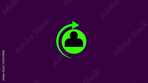 Animated green user profile icon with circular rotating arrow on dark background for user update sync account refresh access UI UX design