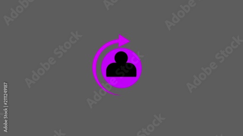 Animated pink user profile icon with circular rotating arrow on dark background for user update sync account refresh access UI UX design