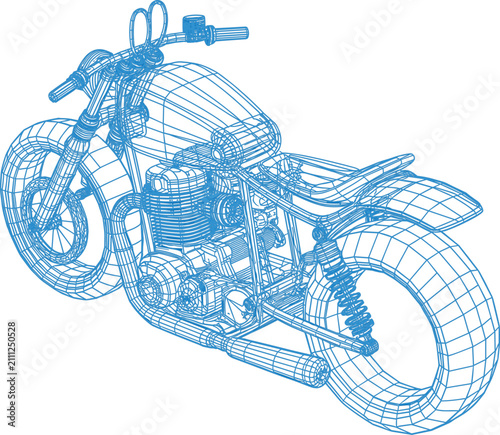 Quadro su tela Abstract 3D wireframe vector illustration of vintage motorcycle, classic custom