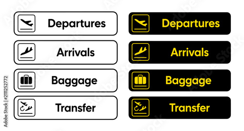 Airport Signage Icons – Departures, Arrivals, Baggage, Transfer