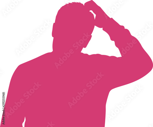 Person silhouette thinking deeply with hand resting on head isolated on transparent background