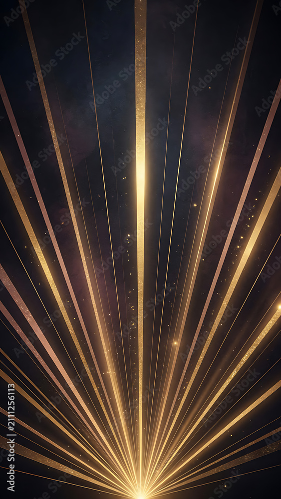 Obraz premium Abstract Golden Light Rays Radiating From Center With Dotted Lines On Dark Luxury Background