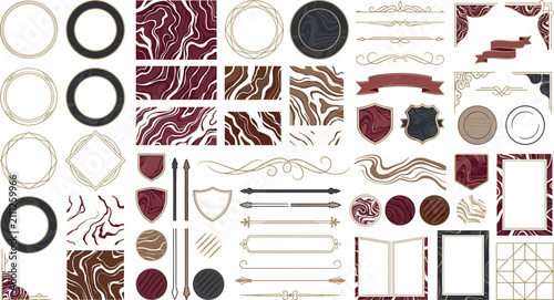Canvastavla Vintage butcher shop framing vector element set with meat marble textures luxury