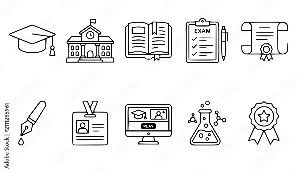 Fototapeta premium Professional Education and Graduation Outline Icons Vector Set for Web and Print