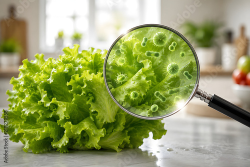 Fresh Lettuce With Food Safety Inspection Concept