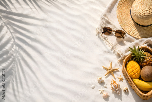 Summer Beach Flat Lay With Tropical Vacation Essentials
