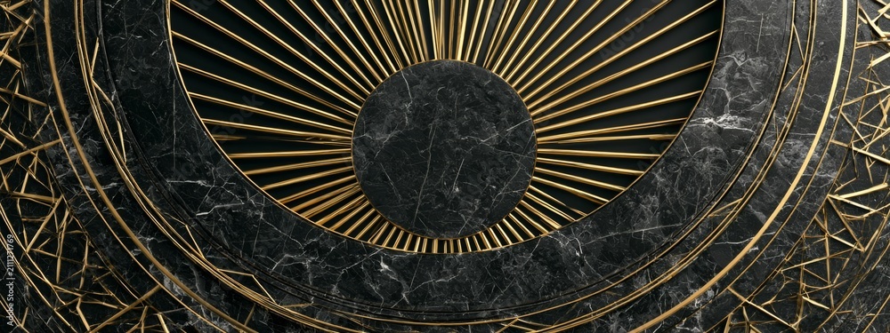 Obraz premium Elegant Geometric Marble Background with Gold Lattice Design and Radiating Sun Rays