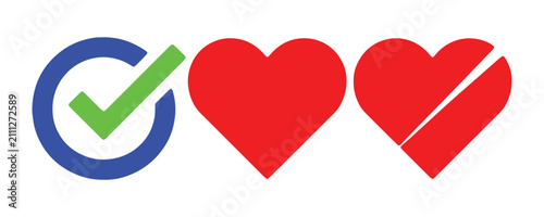 Cuadro en lienzo Heart icons including checkmark approved heart broken heart and crossed out